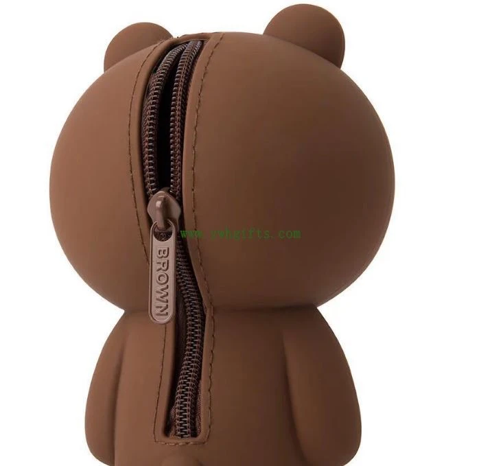 Cartoon Brown Bear Pen Holder Silicone School Pencil Pouch For Students